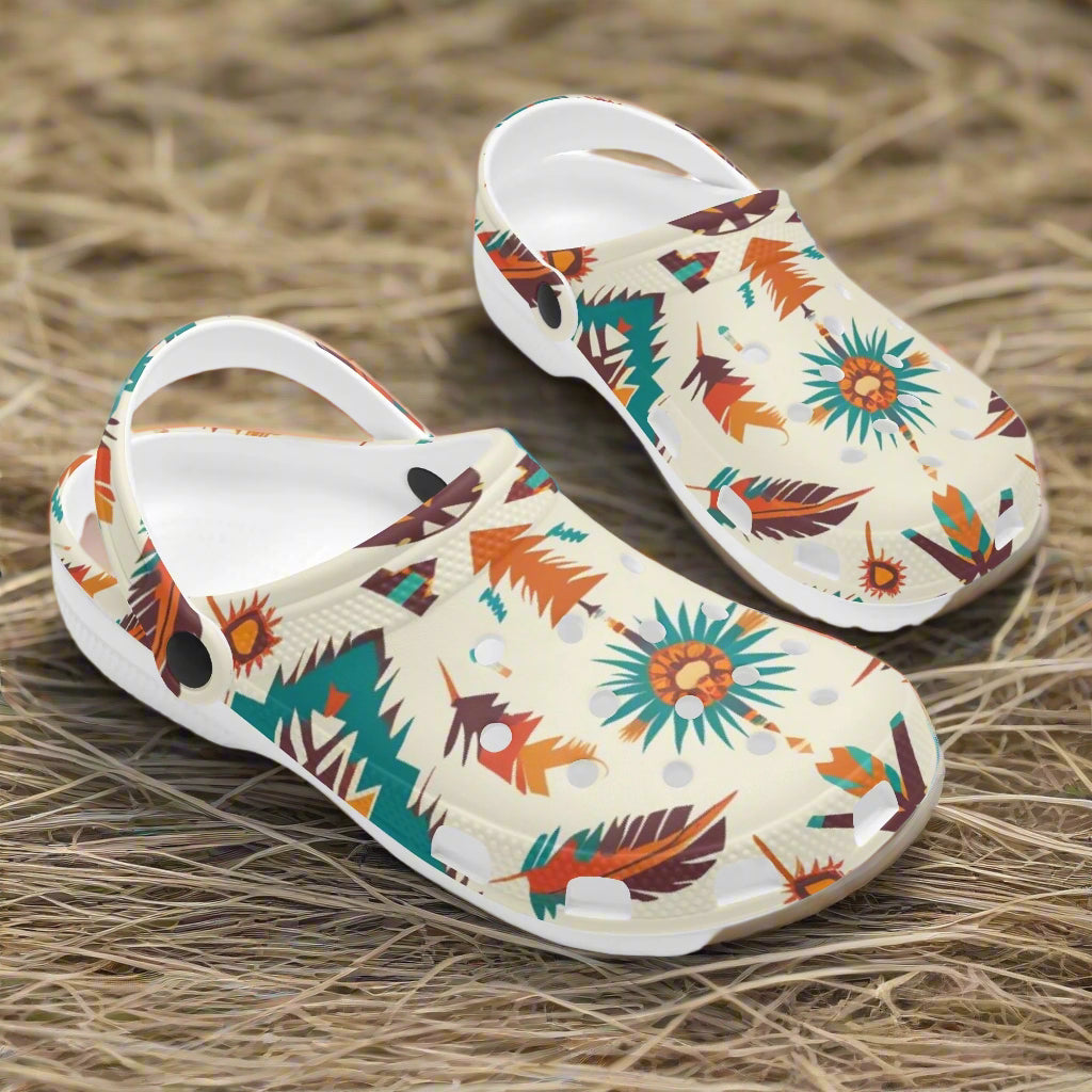 Cream and Turqoise Aztec Print Classic Slip On Shoes - Cozy Corner