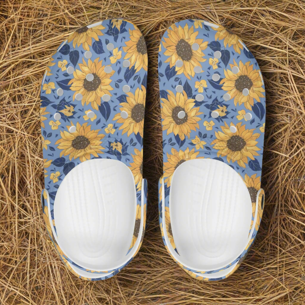 Blue Jean Sunflower Print Classic Slip On Shoes - Cozy Corner