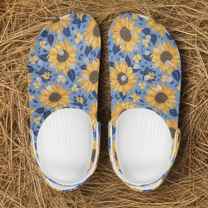 Blue Jean Sunflower Print Classic Slip On Shoes - Cozy Corner