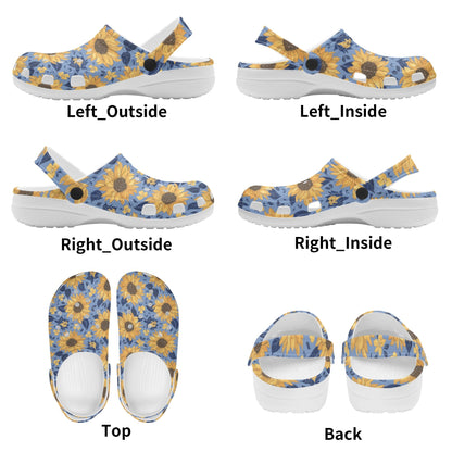 Blue Jean Sunflower Print Classic Slip On Shoes - Cozy Corner