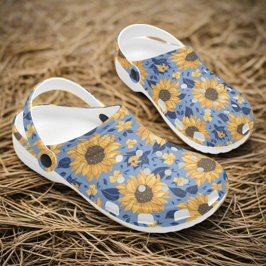 Blue Jean Sunflower Print Classic Slip On Shoes - Cozy Corner