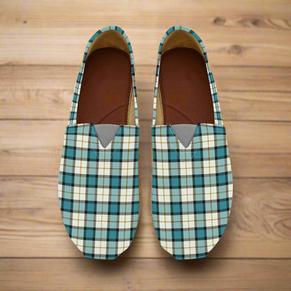 Turquoise Plaid Canvas Slip on Shoes - Cozy Corner