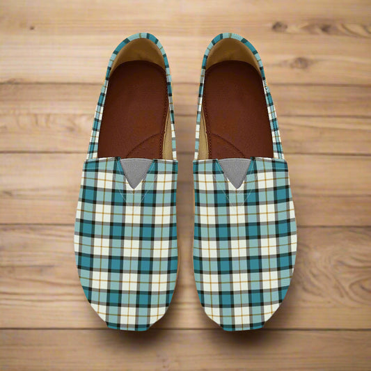 Turquoise Plaid Canvas Slip on Shoes - Cozy Corner