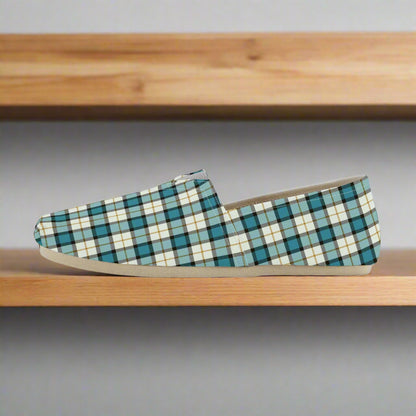 Turquoise Plaid Canvas Slip on Shoes - Cozy Corner