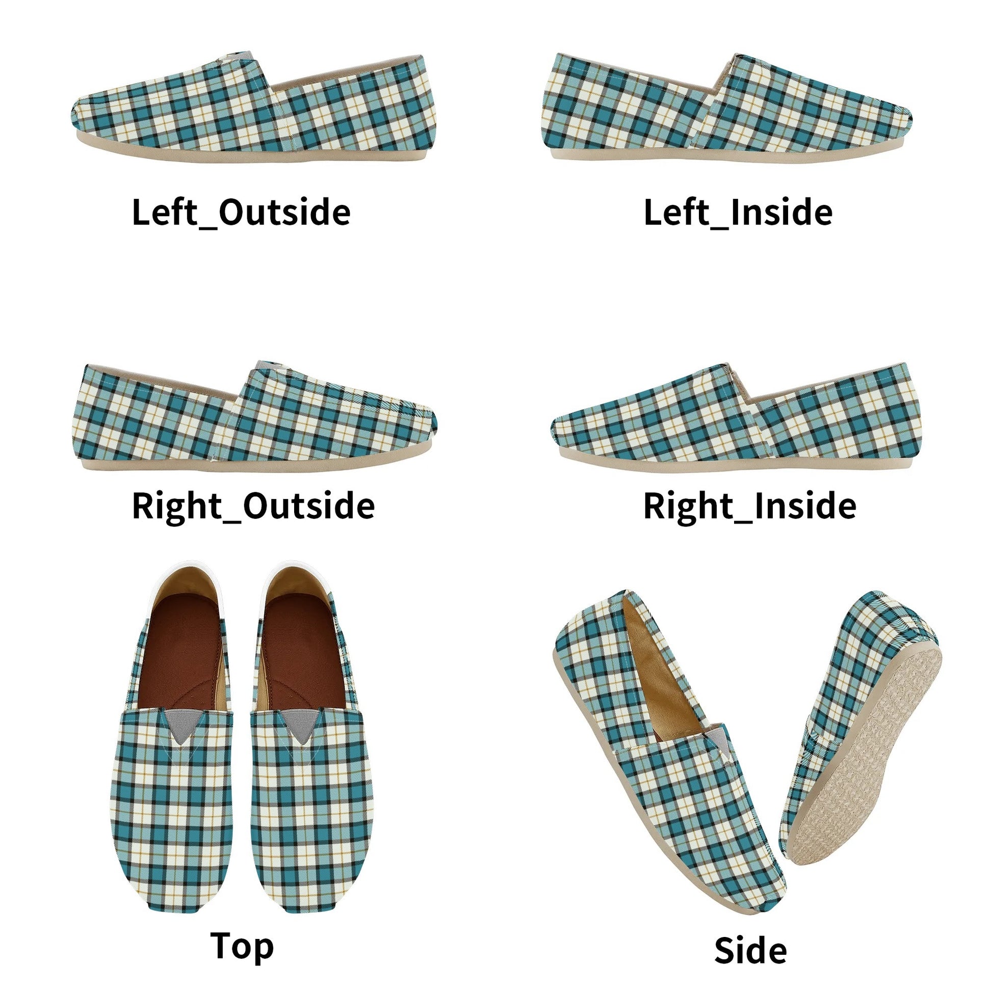 Turquoise Plaid Canvas Slip on Shoes - Cozy Corner